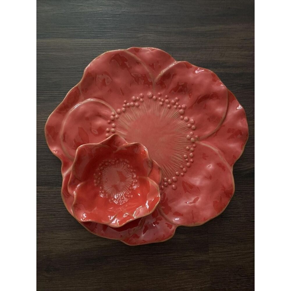 M studio fused serving platter organic floral bohemian